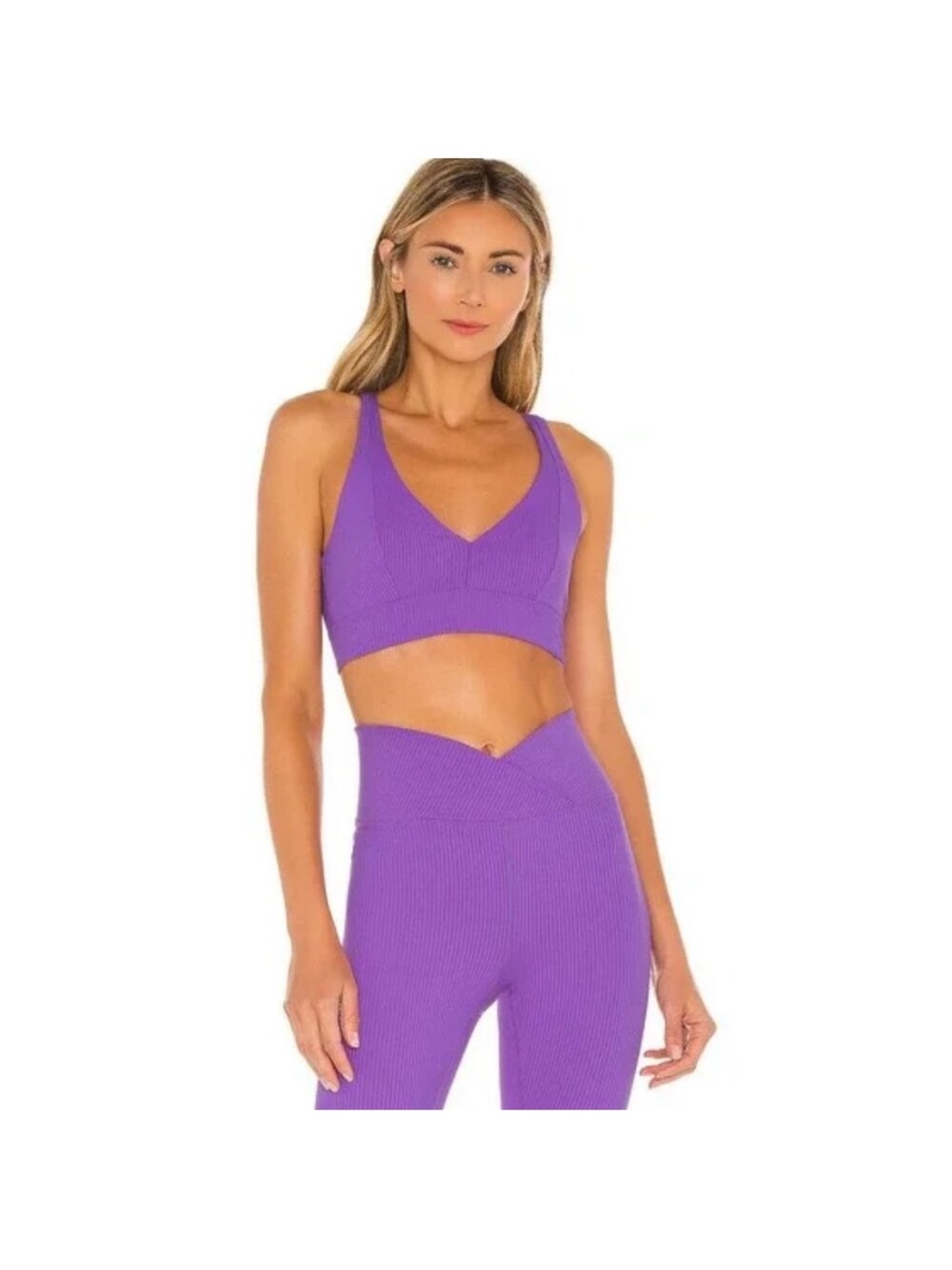 Year of Ours Orchid Purple Ribbed V-neck Bra